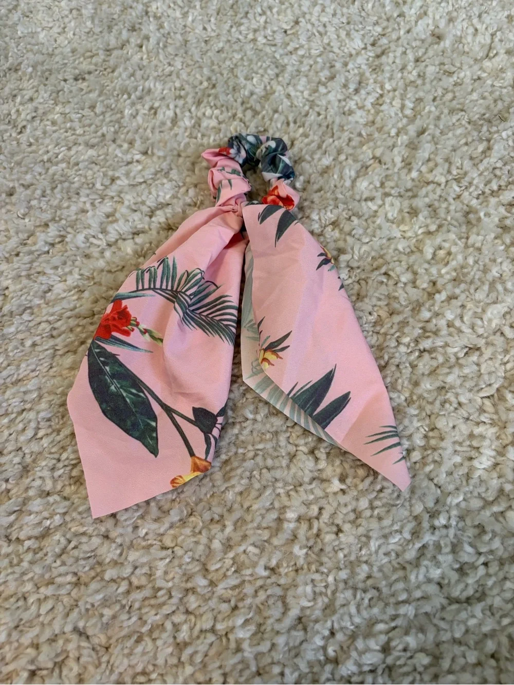 Pink Floral Bow Scrunchie Hair Accessory